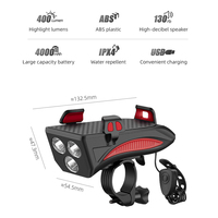 Support de téléphone multifonctionnel 4 en 1, haut-parleur de banque d'alimentation, Rechargeable par USB, 4000mAh, éclairage de vélo, phare LED étanche