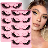 Faux cils effet œil de renard à marque privée, 5 paires par plateau, personnalisables, en fibres synthétiques douces, effet œil de chat, pour maquillage européen et américain