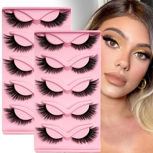 Faux cils effet œil de renard <span class=keywords><strong>à</strong></span> marque privée, 5 paires par plateau, personnalisables, en fibres synthétiques douces, effet œil de chat, pour maquillage européen et américain - Product Image 1