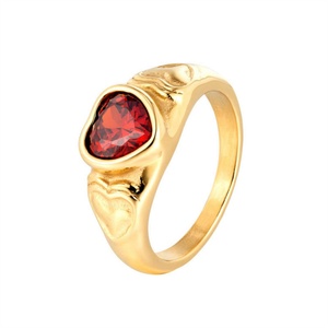 Bague vintage plaquée or avec zircon CZ, simple, en acier inoxydable, en forme de cœur, bijoux - Product Image 3