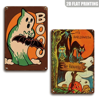 Placa Metálica Decorativa de Halloween, Divertida Placa de Pared de Estaño Vintage con Diseño de Halloween