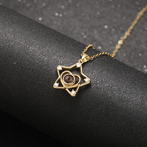 Gioielli alla Moda, Collana con Ciondolo a Forma di Stella Personalizzata con Proiezione Foto, in Rame e Zirconi, Trendy 'I <span class=keywords><strong>Love</strong></span> <span class=keywords><strong>You</strong></span>' per Donne - Product Image 2