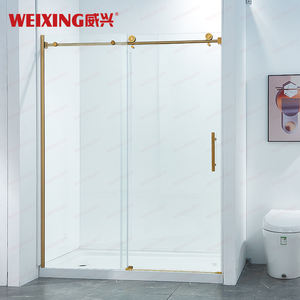 מחיר טוב חדר אמבטיה נירוסטה נירוסטה מסגרת זהב מעוטרת זכוכית יחידה דלת הזזה - Product Image 1