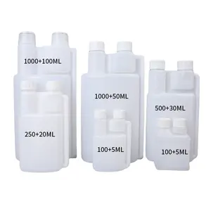 1000ml+100ml Plastic Twin Neck Bottle Dispenser Double Dual Chamber Measuring Dosing Bottle With Security Cap