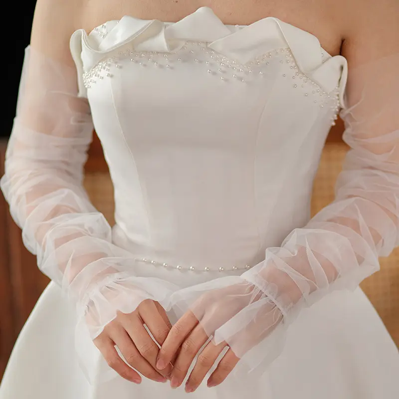 2312 WG078, новые белые простые элегантные свадебные платья, тюлевые длинные перчатки без пальцев, свадебные украшения