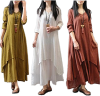 Robe longue maxi élégante en coton et lin pour femmes, été automne, écologique, unie, ample, grande taille