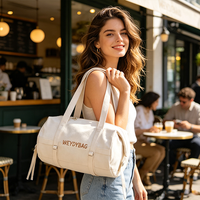 Bolsa de Gimnasio de Lona de Algodón Crudo Premium con Logotipo Personalizado, Bolsa de Viaje Tipo Barril Forrada para Fin de Semana, Bolsa de Gimnasio Simple con Asas de Transporte