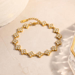 Four Leaf <b>Clover</b> Diamond <b>Bracelet</b> 18k Gold Plated Women's Everyday Wear Jewelry - Product Image 4