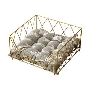 Wrought Iron Pet Bed Rectangle Geometric Pattern Durable Floor Standing <b>Cat</b> Dog Cage With <b>Mat</b> All Seasons Use - Product Image 5