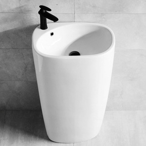 Ceramic Floor Standing Sink Vessel Basin Single Hole Faucet <b>Mount</b> Smooth Glaze Bathroom Sink - Product Image 3