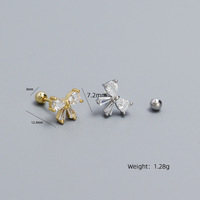 Piercing Bijoux Argent Sterling 925 Vis Boule Bouchon D'oreille Os Zircon Bowknot Boucles D'oreilles