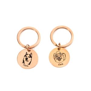 Llaveros con foto de mascota conmemorativos DIY transfronterizos, con grabado láser de nombre personalizado, colgantes redondos de acero inoxidable y - Product Image 5