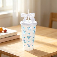 Nouvelle bouteille en plastique de 24 oz avec paille et nœud, idéale pour jus, boissons et eau, parfaite comme cadeau pour fille.