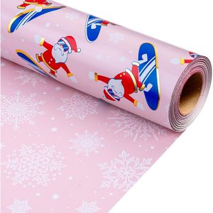 MAYPLUSS Christmas Wrapping <b>Paper</b> 17in x 33ft Skiing Santa Reversible Snowflake Gift <b>Wrap</b> Anti-Curl - Product Image 1