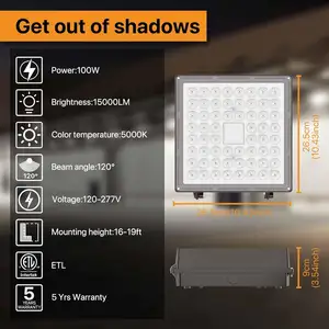 Vente chaude haute luminosité station-service éclairage aluminium étanche 100w lumière d'inondation led auvent lumière