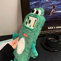 Nouvelle Coque de Téléphone en Peluche Grenouille à Grands Yeux, Grenouille Amusante qui Transpire avec Support d'Objectif pour iPhone 17 Pro Max 16 13 12 11 Pro Max