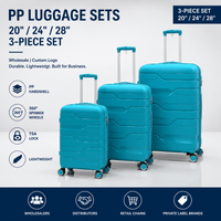 Valise cabine rigide en PP bleu sarcelle avec roulettes multidirectionnelles, certifiée ISO 9001, 18, 20, 24 pouces, coque côtelée, commande en gros