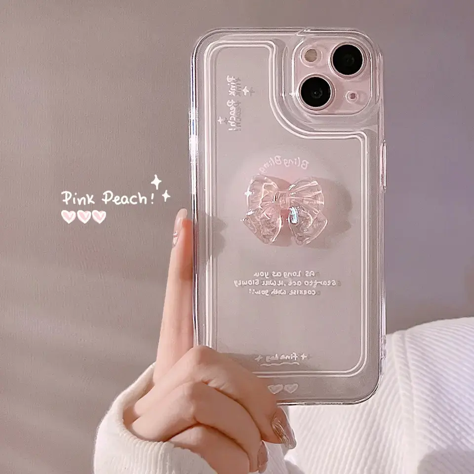 Japan Korean 3D Laser Crystal Bow Clear Acrylic Hard Phone Case For IPhone 15 14 13 11 Plus 7 8 Pro Max XR X XS Protective Cover