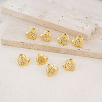 Anting-anting Zirkon Inisial Hati Baja Tahan Karat Huruf A-Z Perhiasan Fashion Wanita Sehari-hari Hadiah