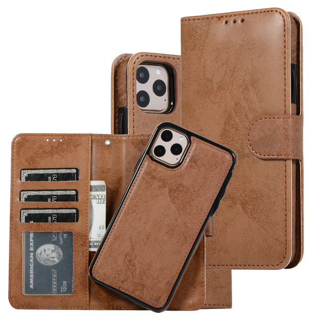 Detachable Magnetic PU Leather Case for iPhone 15 14 Pro 16 2-in-1 Flip Wallet & Book Case
