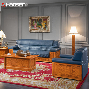 Divano Esecutivo <span class=keywords><strong>in</strong></span> <span class=keywords><strong>Pelle</strong></span> Stile Italiano, Lussuoso Divano Blu <span class=keywords><strong>in</strong></span> Legno, Grande Divano per Sala d'Attesa, Divano a 3 Posti, Divanetto, Poltrona - Product Image 5