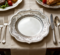 Assiette en papier plissé jetable écologique Lanweier PP-8 argentée, estampage argenté, logo personnalisé, diamètre 20 cm, pour les fêtes et les repas