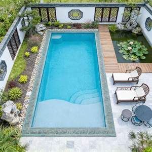 Villa Prefabricada de Fibra de Vidrio, Piscina de Jardín de Lujo para Niños, Resistente a los Rayos UV, Duradera, Fácil de Instalar, Rectangular, Personalizable - Product Image 1