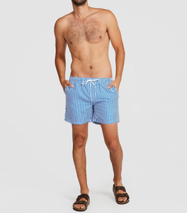 <span class=keywords><strong>Shorts</strong></span> de Baño para Hombre, Diseño Personalizado y Logotipo, Tela Ecológica, Casual, Azul Medio con Rayas Blancas, Secado Rápido, con Bolsillos, Venta al Por Mayor - Product Image 2