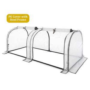 2 Sections Outdoor Plant Cloche PE Cover Raised Poly Tunnel Greenhouse with Metal <b>Frame</b> Modern Design for Backyard & Home Use - Product Image 1