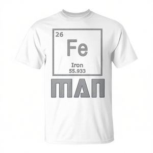 Camiseta Iron Fe Man Periodic Table para adultos, unisex, blanca, con cuello redondo, manga corta, diseño de elementos científicos - Product Image 2
