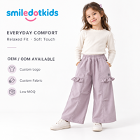 Pantalons larges pour enfants Smiledotkids, couleur violet clair, poches à volants, taille élastique, OEM ODM, vêtements en gros pour fillettes