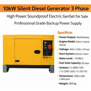 Generador Diésel Silencioso de 10kW, Trifásico, de Alta Potencia, Insonorizado, en Venta. Fuente de Alimentación de Respaldo de Grado Profesional. - Product Image 5
