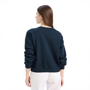 Women Crew Neck <b>Sweatshirt</b> 100% Cotton Solid Color Breathable Knitted Long Sleeve Autumn Wear - Product Image 4