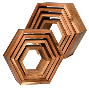 Ensemble de 4 étagères hexagonales flottantes murales, <span class=keywords><strong>cadre</strong></span>, décoration, étagère hexagonale en bois, étagères flottantes - Product Image 1