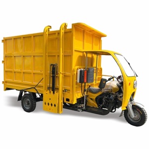 Camion à ordures à trois roues jaune de 8,67 mètres cubes avec chargement et déchargement automatiques, moteur à essence, transmission manuelle - Product Image 1