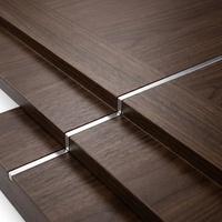 Porte intérieure en bois avec grain de bois foncé, bandes horizontales en argent incrusté, finition à faible teneur en COV, isolation acoustique durable, noyau en MDF