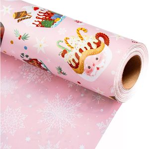 Christmas Wrapping Paper Reversible <b>Pink</b> Cup Design 17 In X 32.8 Ft Gift Craft Holiday Use - Product Image 1