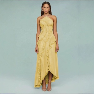 Vestido Midi Halter Personalizado Chic con Espalda Descubierta, Plisado y Volantes, Cintura Natural, Elegante para Fiesta <span class=keywords><strong>de</strong></span> Verano y Noche para Mujer - Product Image 5