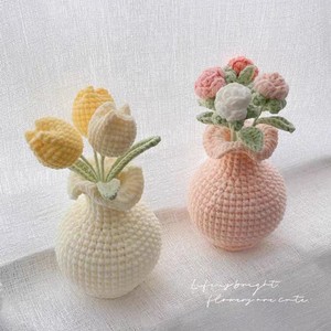 Handmade Crochet <strong>Flower</strong> <strong>Vase</strong> with Bouquet Yarn Floral Arrangement - Product Image 4