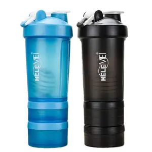 Novo Design 3 Camadas 500ml Gym Protein Shaker Bottle Logotipo Pessoal três camadas de Proteína farmacêutica Garrafa De Plástico