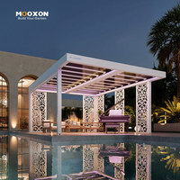 Pergola à toit à persiennes avec télécommande intelligente et lumières LED pour terrasse ou piscine