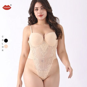 <span class=keywords><strong>Lingerie</strong></span> européenne et américaine, body sculptant en dentelle à col en V, string, taille plus, body sculptant à bretelles, coupe ajustée, dos nu - Product Image 1