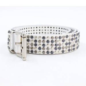 Cintura in pelle bianca borchiata con chiusura a rullo con borchie opache lucide scure Rock Street 7 fori cintura Punk - Product Image 3