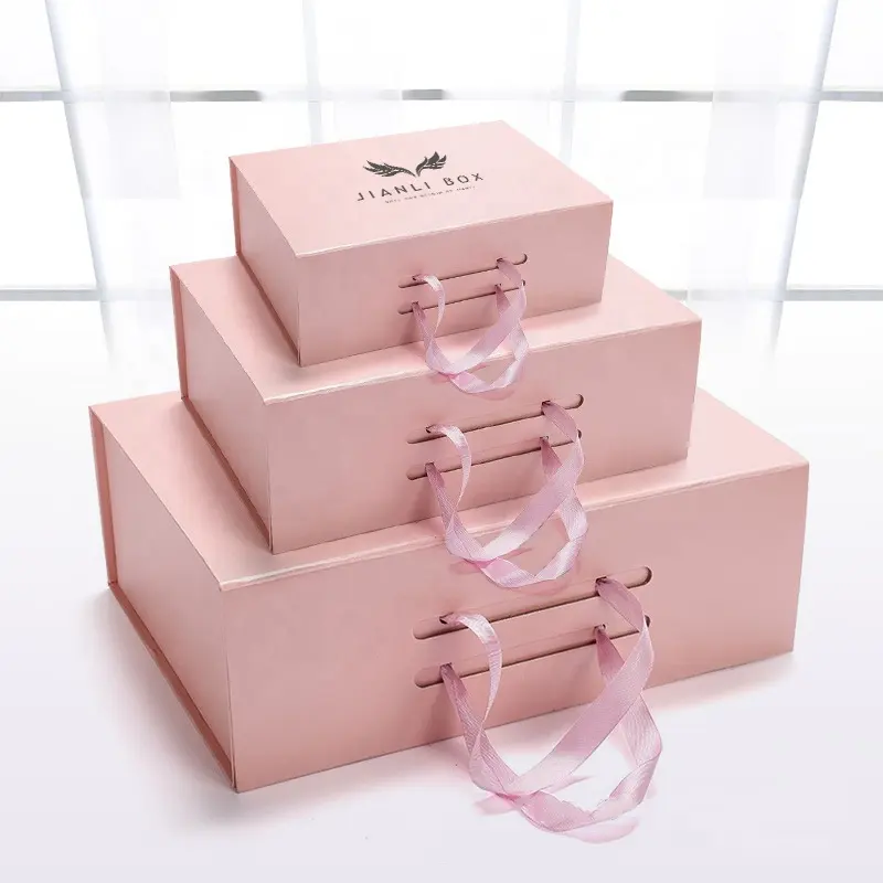 Confezione regalo magnetica di vendita calda confezione regalo rosa Logo personalizzato stampato carta pieghevole magnetica confezione regalo parrucca con manico