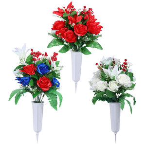 Ramo de Rosas Artificiales de Seda de Colores Mezclados, Decoración para Exteriores y Cementerios, Arreglo de Espuma Plástica Resistente a los Rayos UV - Product Image 5