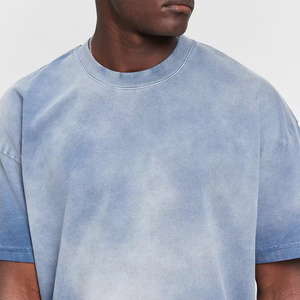 Custom Summer Men's Regular Fit O-Neck Blue & White Smudge T-shirt 100%cotton High Quality Vintage Washed T Shirts - Product Image 5