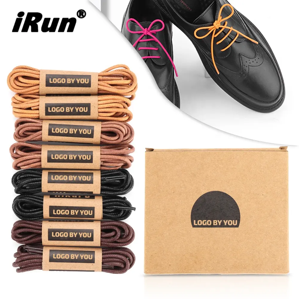 IRun Premium Quality Multi Colored Round Waxed Shoestring Leather Waterproof Cotton Dress Casual Shoelaces For Leather Shoes