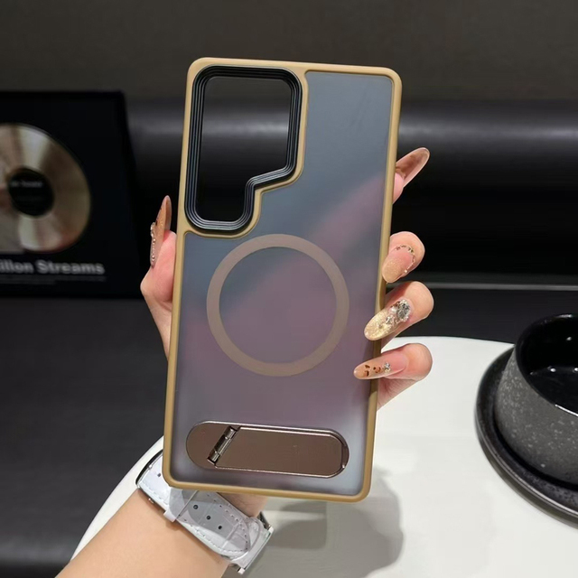 Strong Magnetic Mobile Phone case with Kickstand for samsung galaxy S24 ultra S25 Plus Cases with Stand clear Black Cover S23