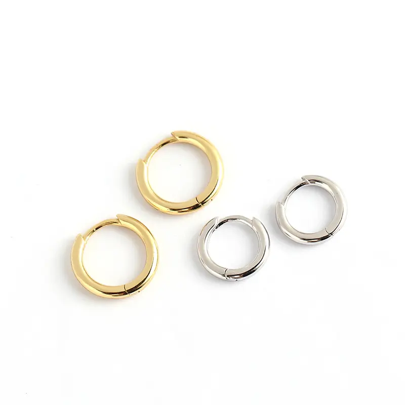 Hot Selling 7mm/8mm/9mm chunky 925 sterling Silver Hoop Earrings Women 18K gold plated