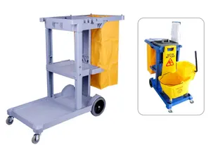 Multifunction Plastic Janitor Cart Trolley With Cover